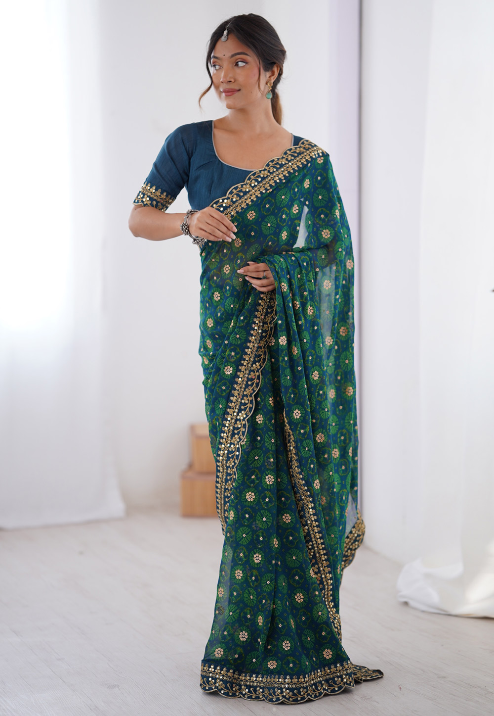 Teal Georgette Saree With Blouse 311290