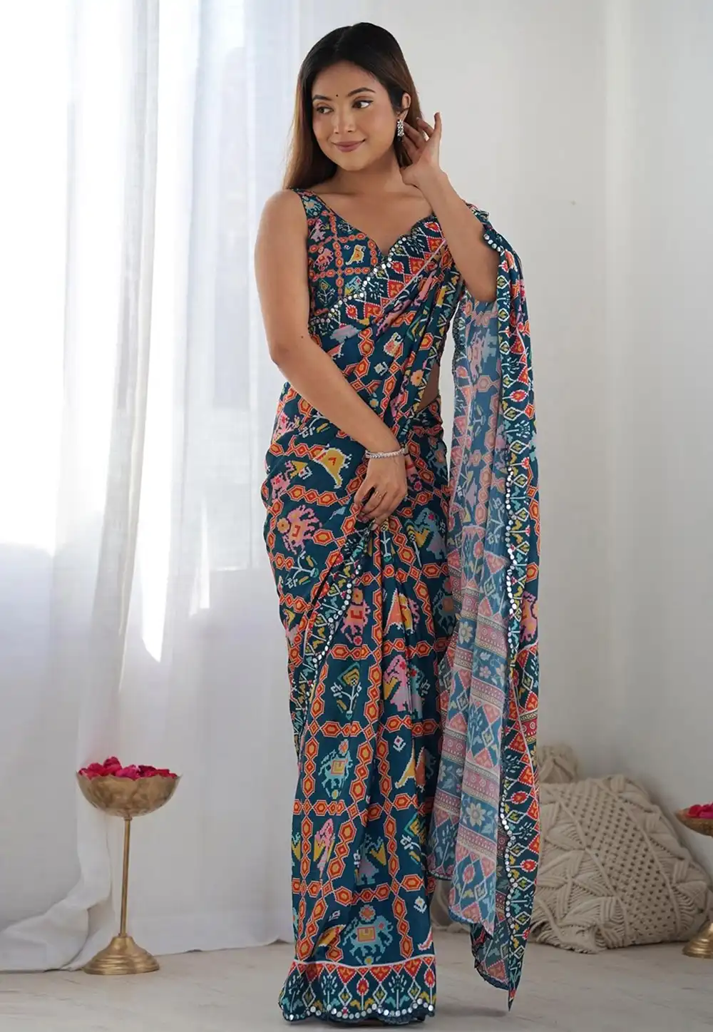 Teal Georgette Saree With Blouse 311556
