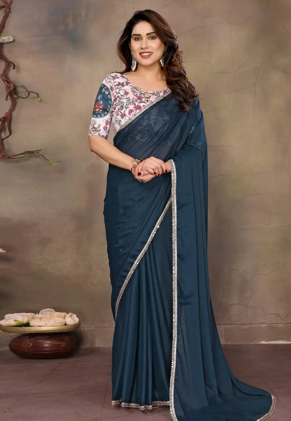 Teal Georgette Saree With Blouse 312829