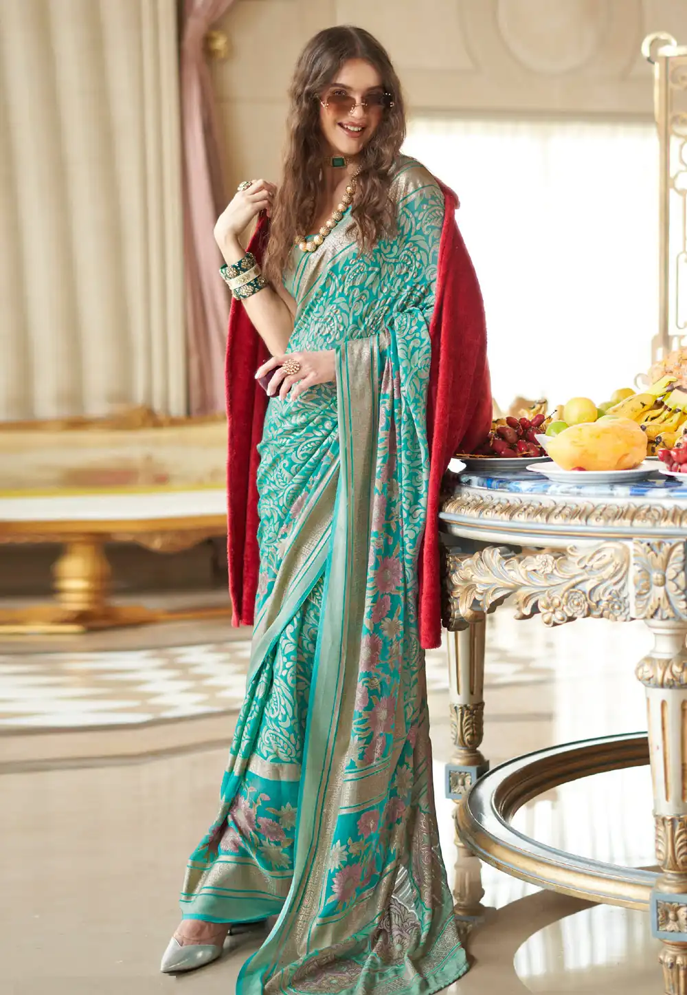 Teal Georgette Saree With Blouse 314805