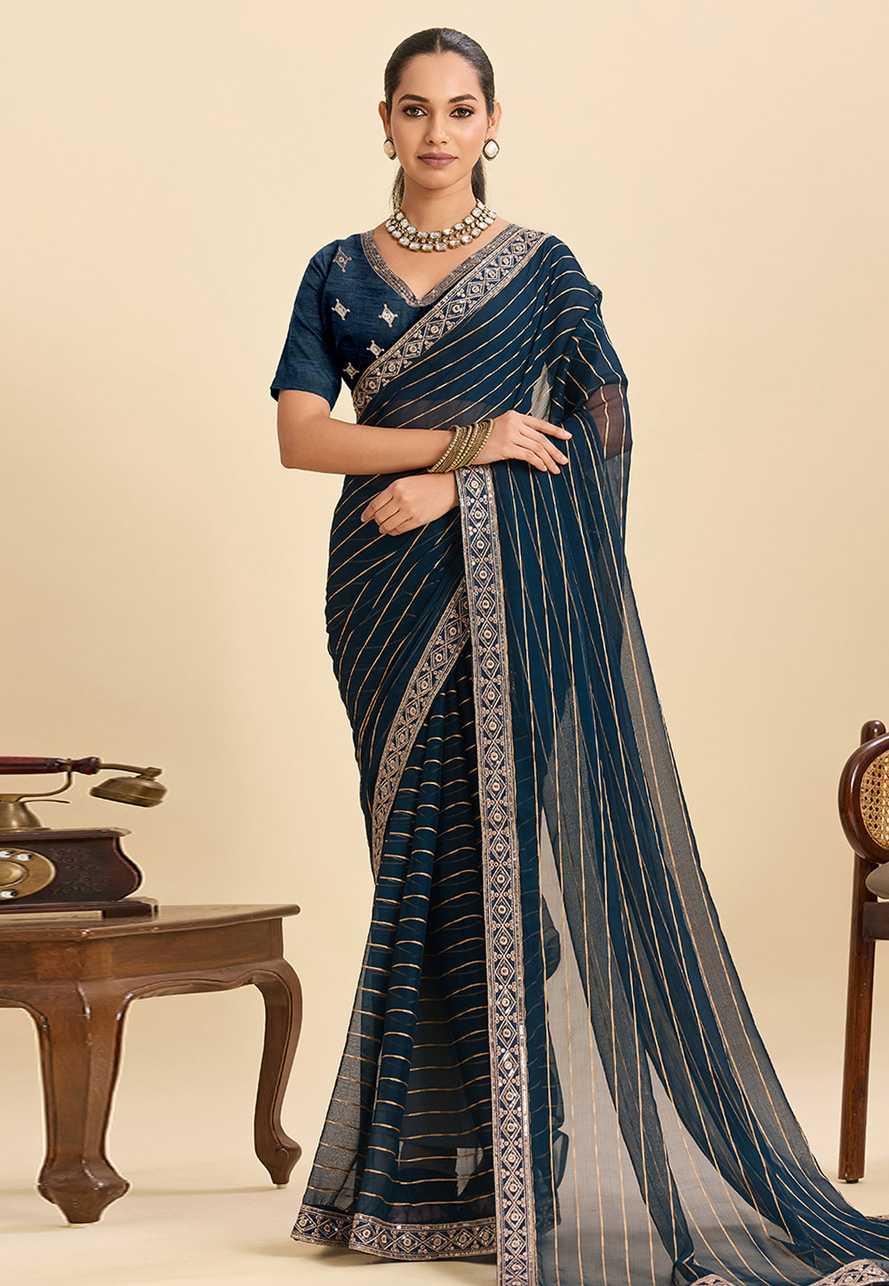 Teal Georgette Saree With Blouse 320710