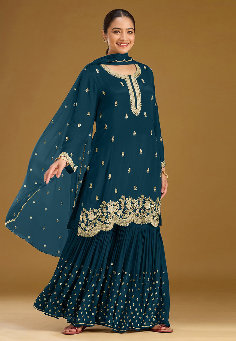 Teal Georgette Sharara Suit 328537