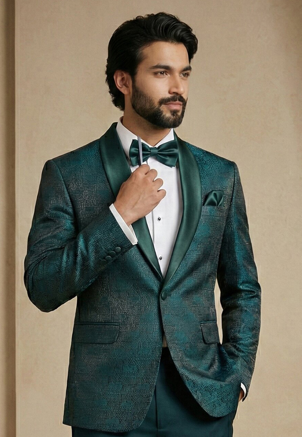 Teal Jacquard Readymade Blazer 324306