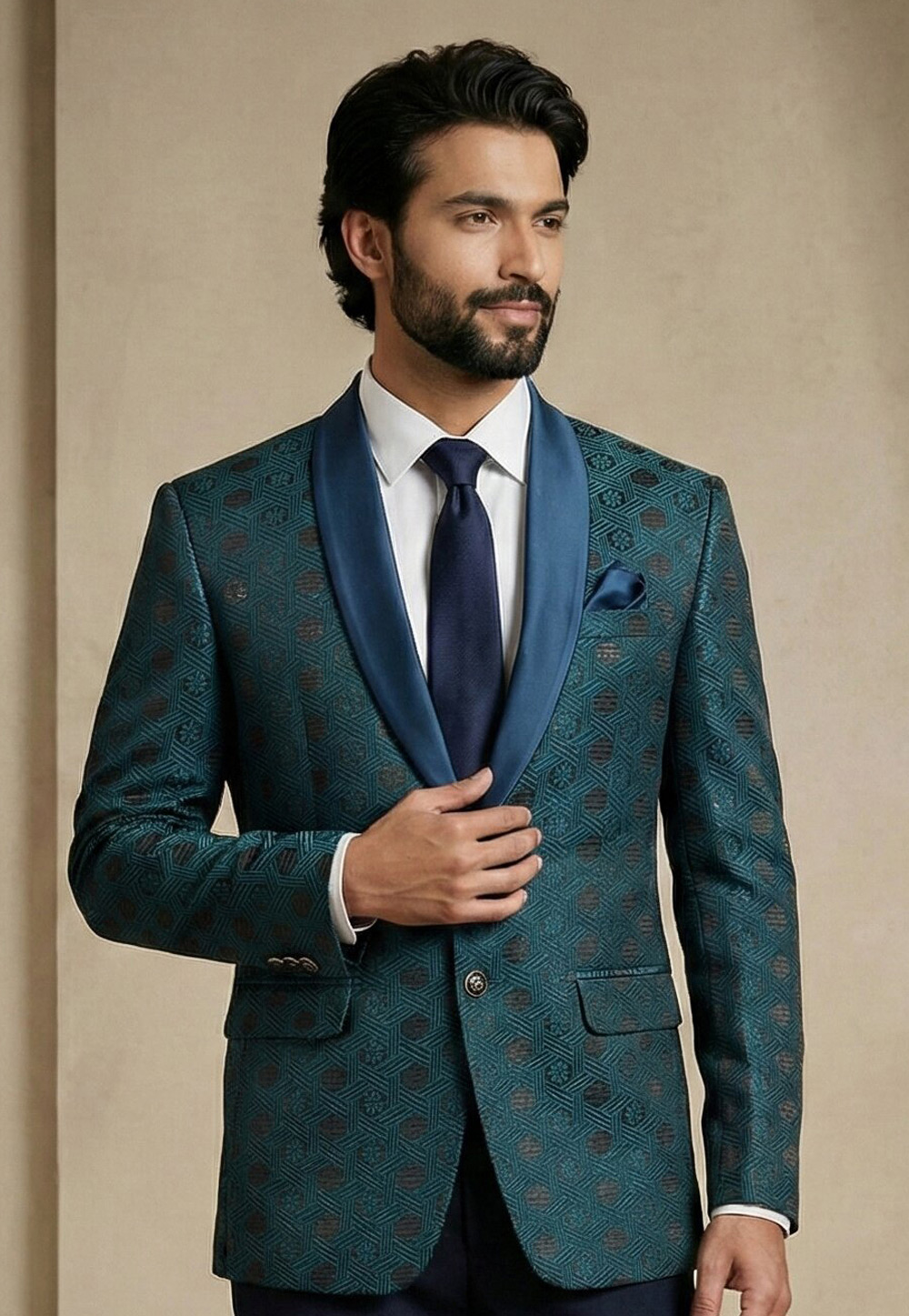 Teal Jacquard Readymade Blazer 324310