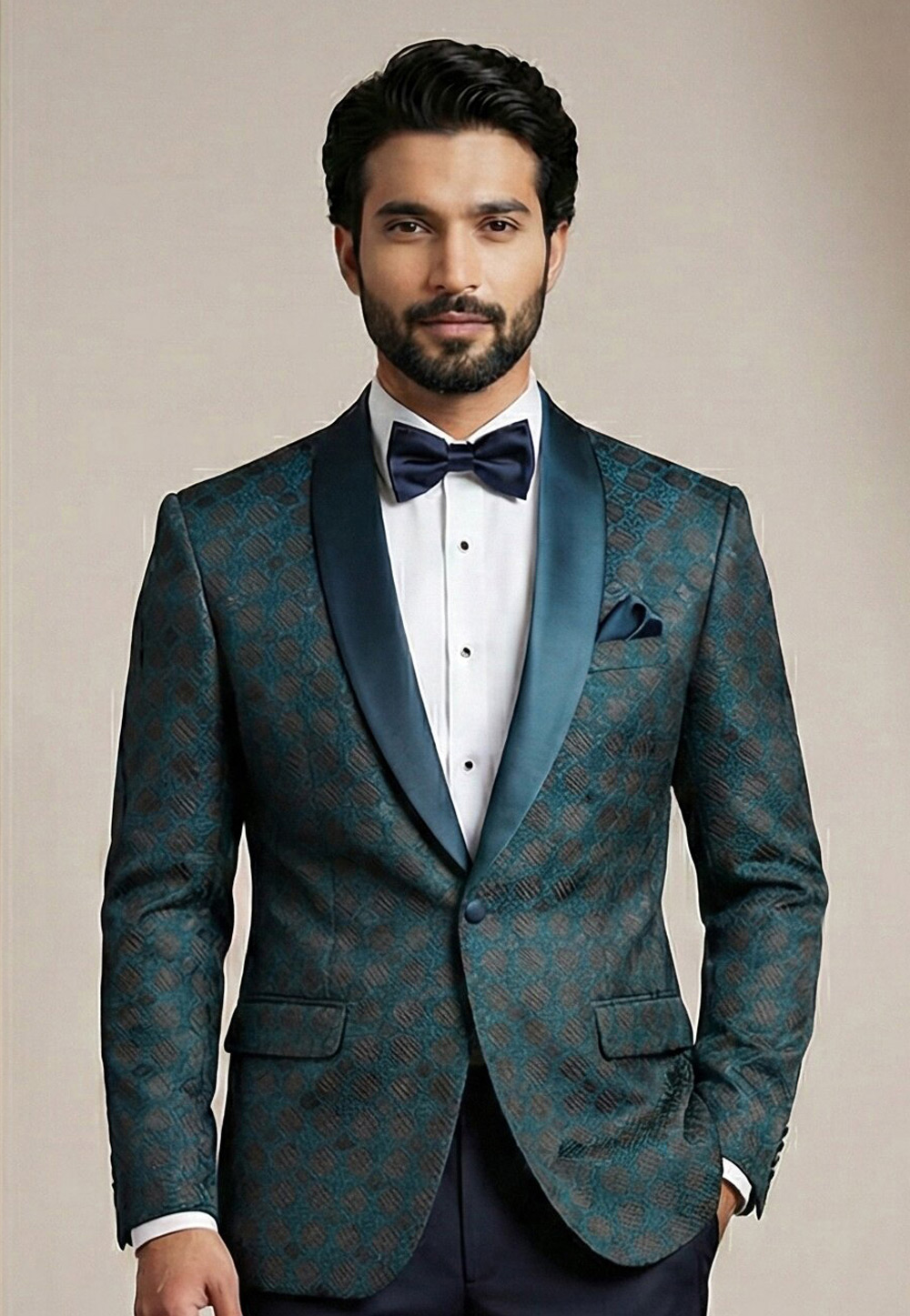 Teal Jacquard Readymade Blazer 324312