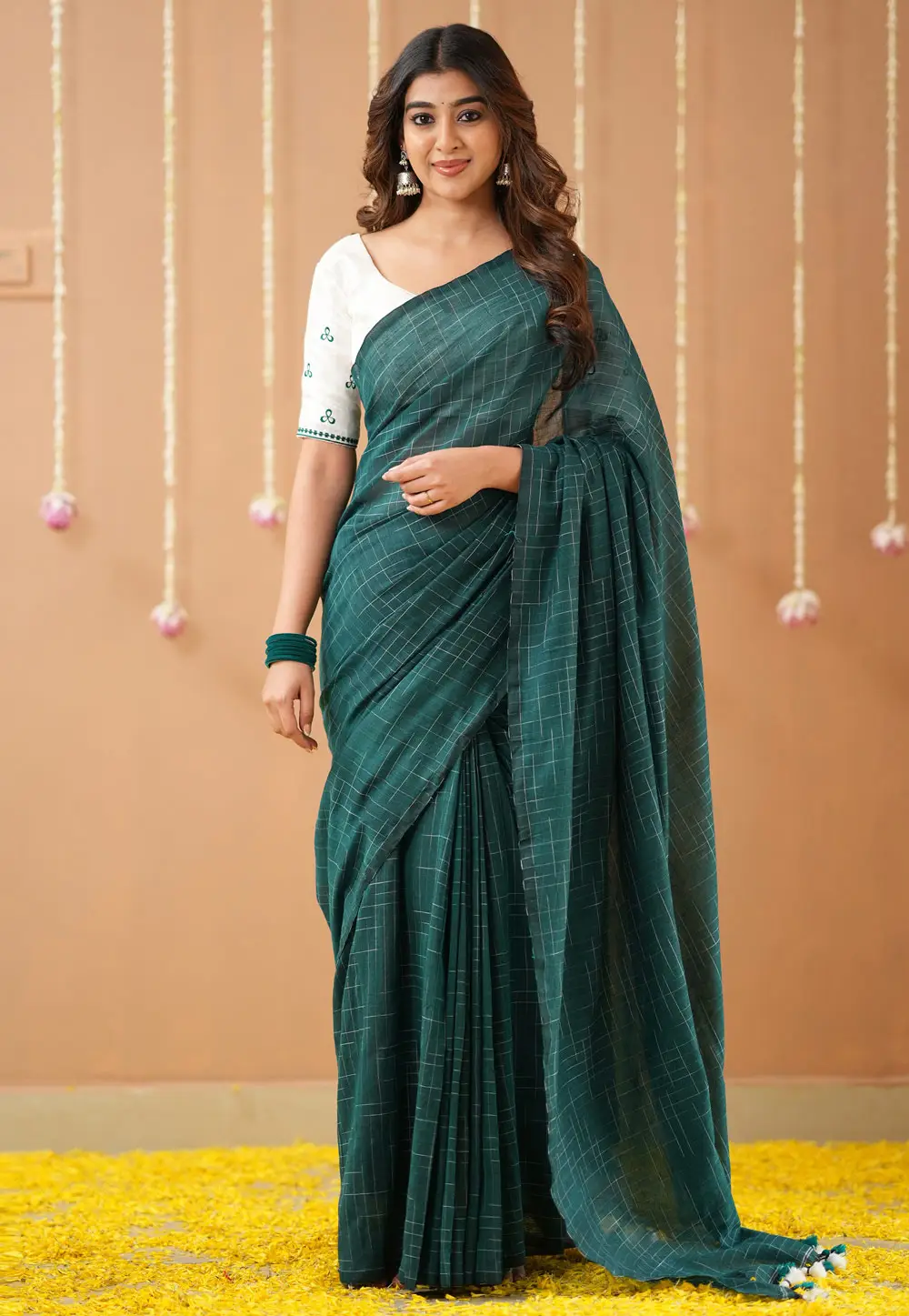 Teal Khadi Saree With Blouse 332726