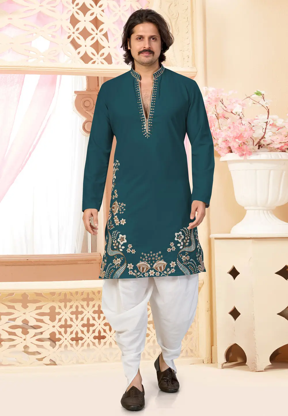 Teal Lachka Dhoti Kurta 335951