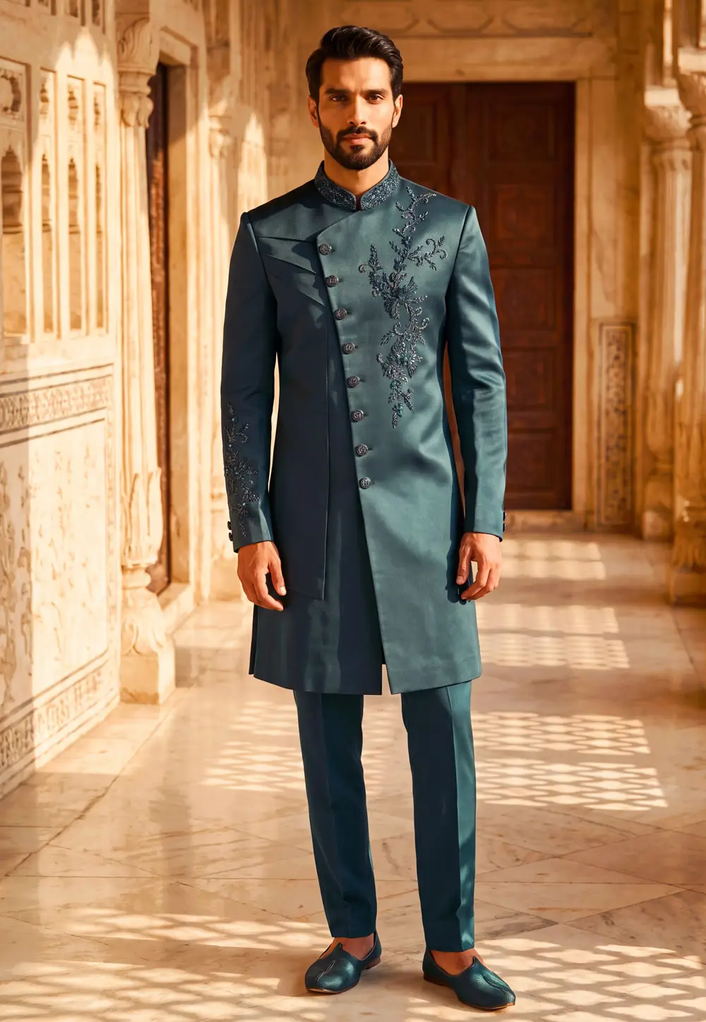 Teal Lachka Indo Western Suit 335904