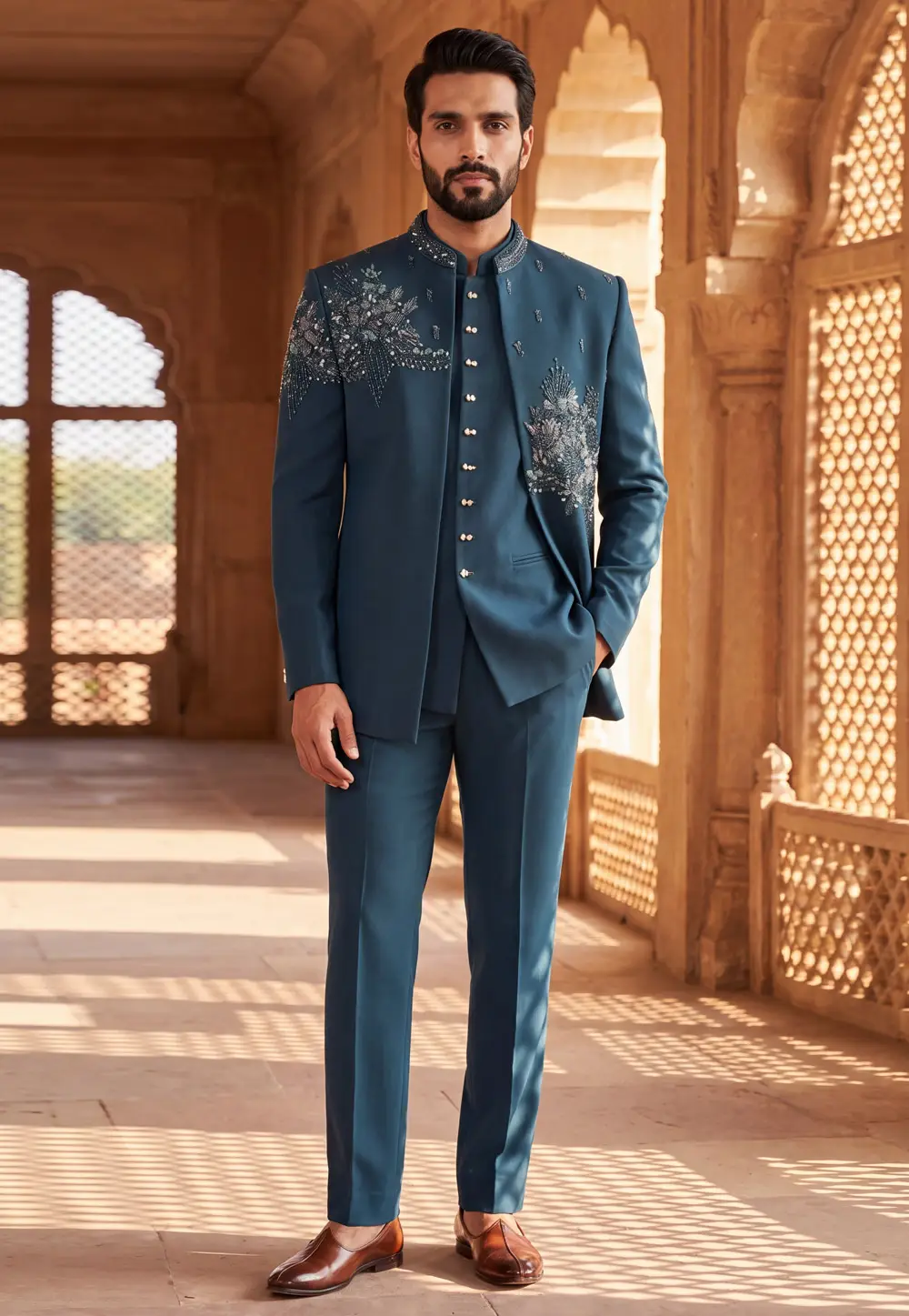 Teal Lachka Jodhpuri Suit 335897