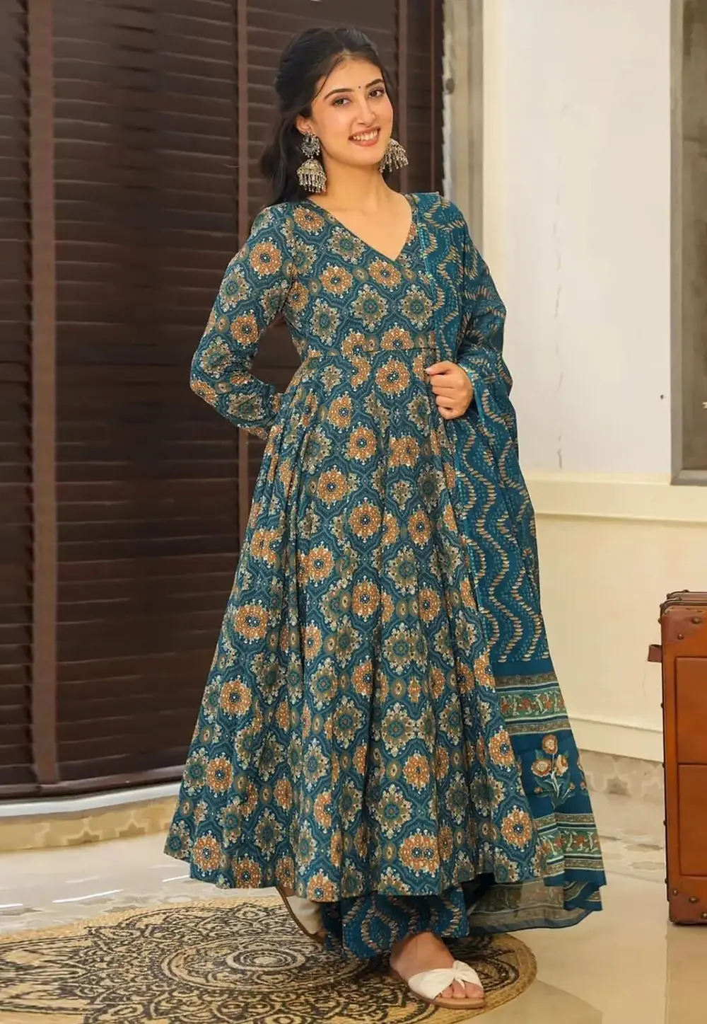 Teal Muslin Readymade Palazzo Suit 303494