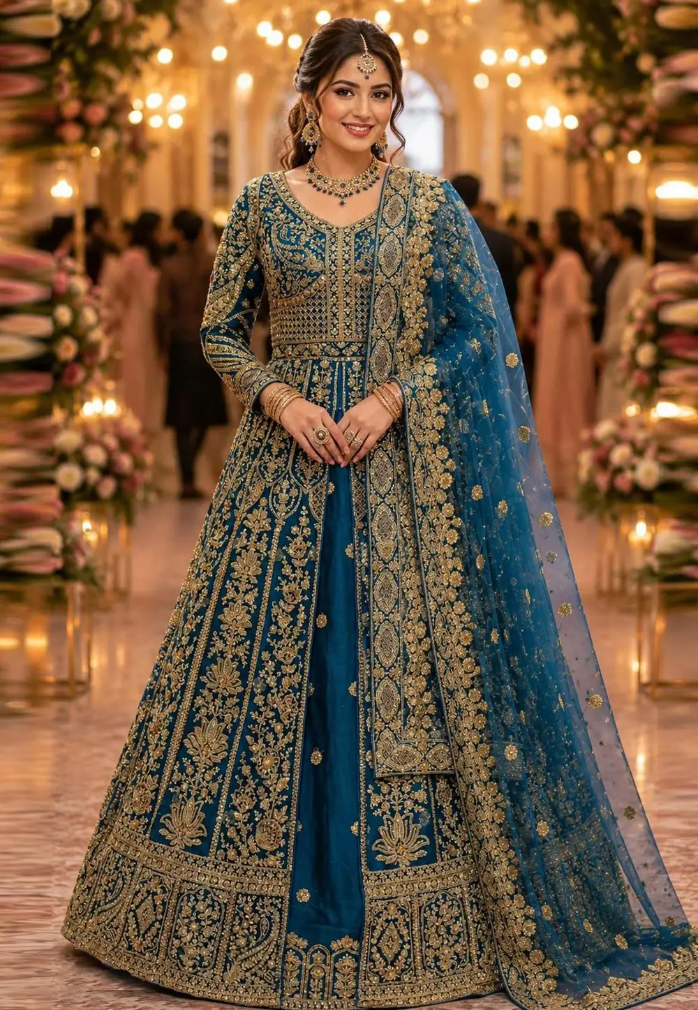 Teal Net Indo Western Lehenga Choli 332091