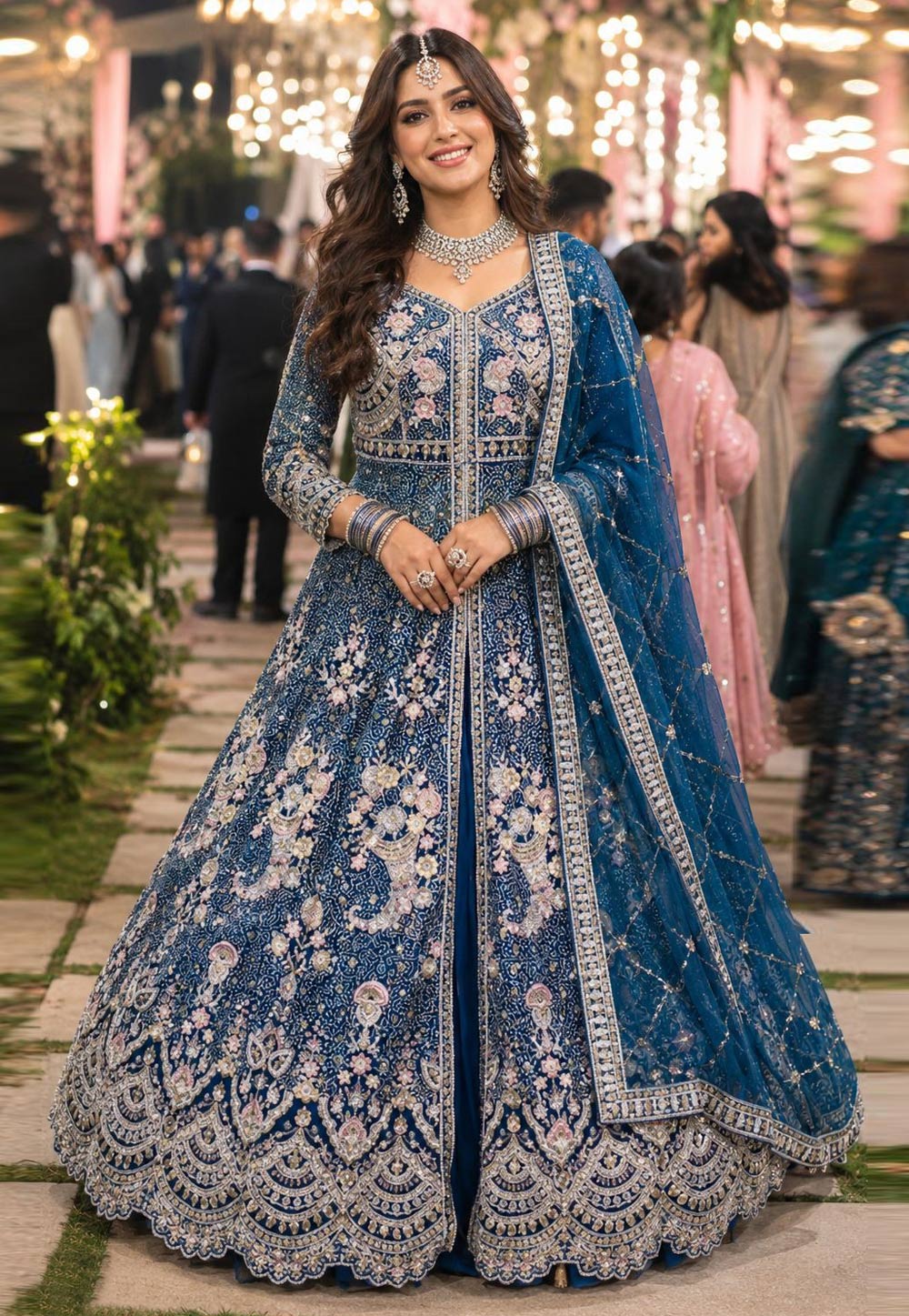 Teal Net Indo Western Lehenga Choli 330140