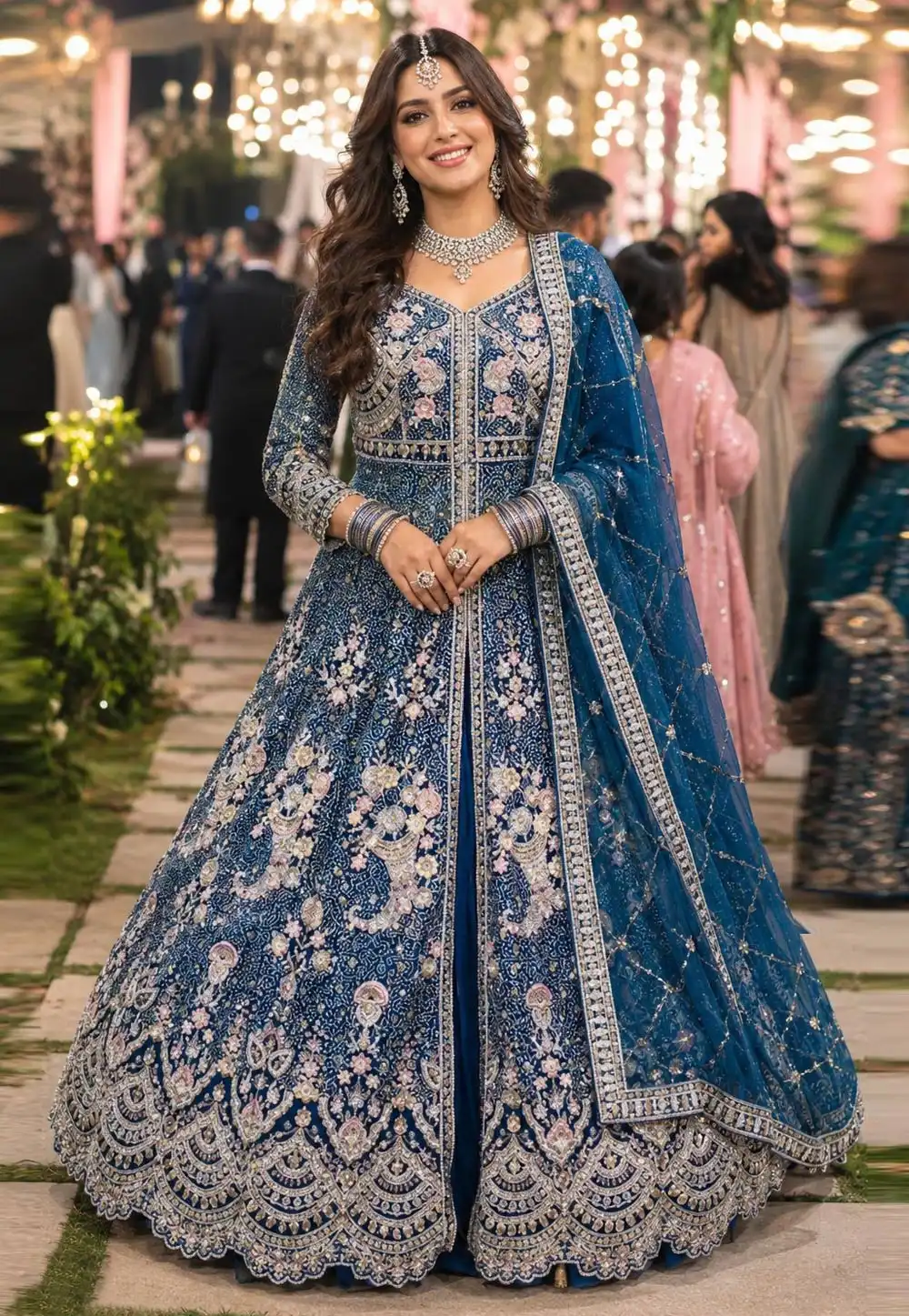 Teal Net Indo Western Lehenga Choli 330140