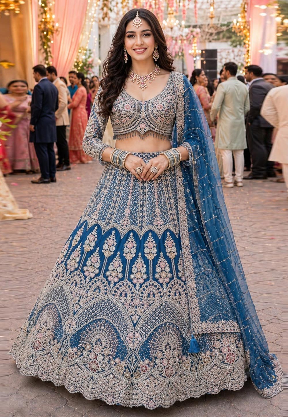 Teal Net Lehenga Choli For Wedding 328526