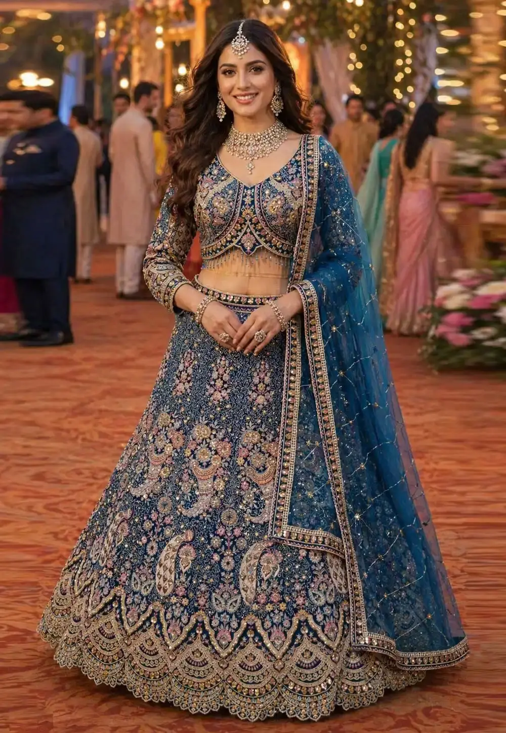 Teal Net Lehenga Choli For Wedding 328528