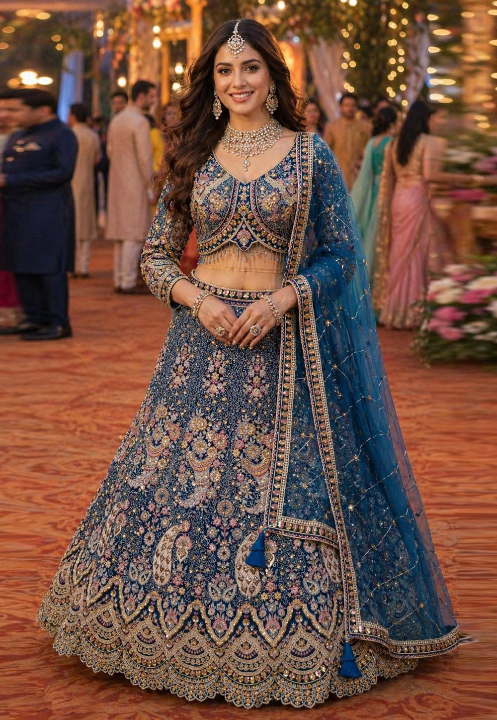 Teal Net Lehenga Choli For Wedding 328528
