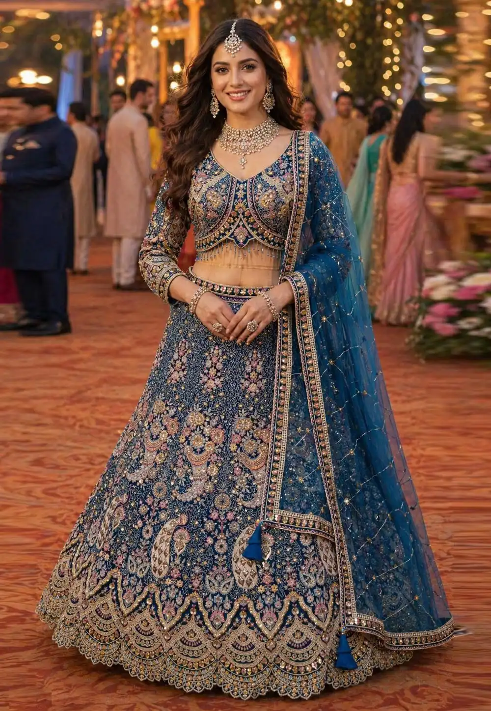 Teal Net Lehenga Choli For Wedding 328528