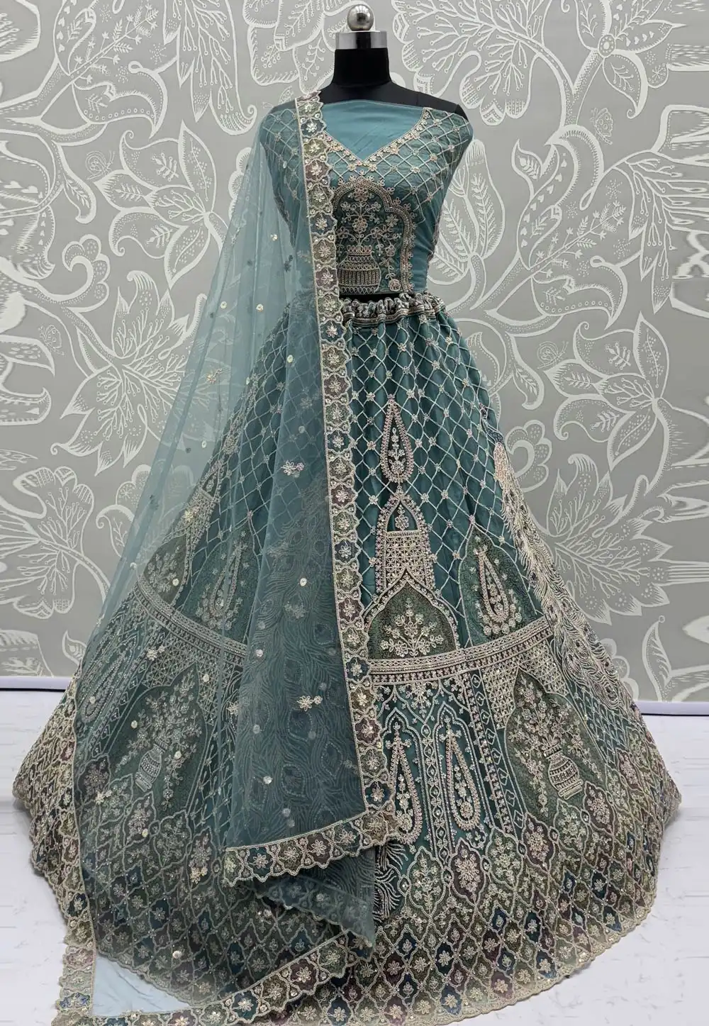 Teal Net Wedding Lehenga Choli 316242