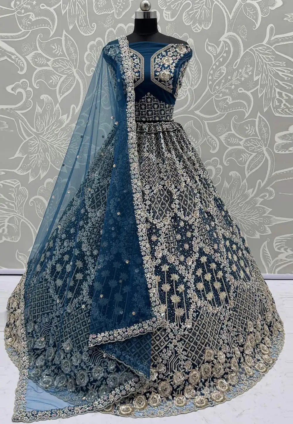 Teal Net Wedding Lehenga Choli 317078
