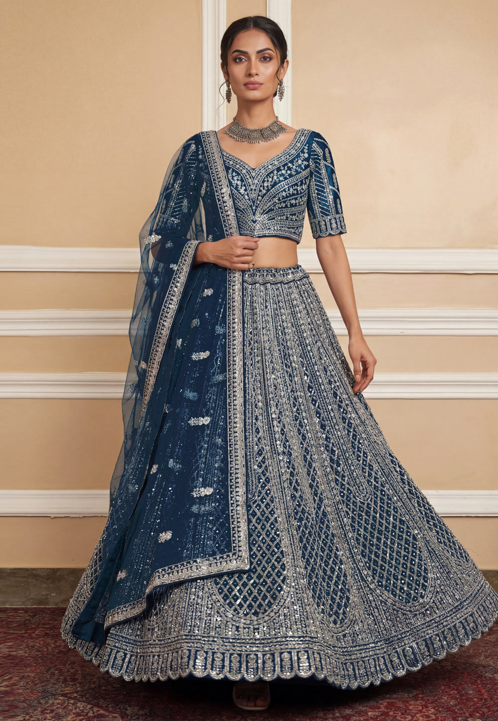 Teal Net Wedding Lehenga Choli 322447