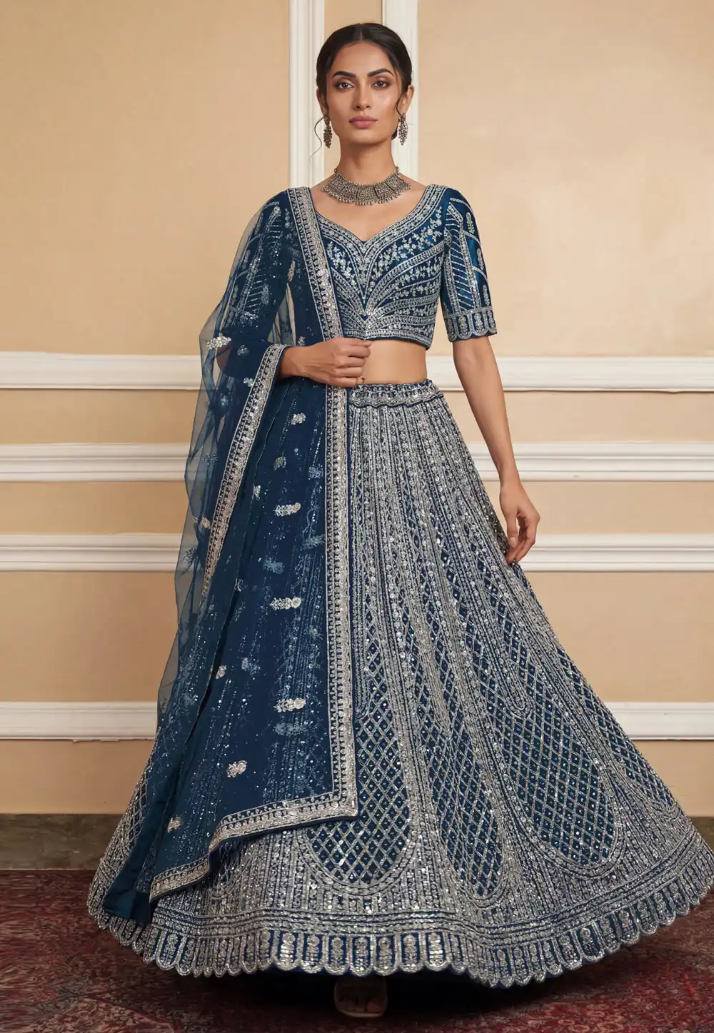Teal Net Wedding Lehenga Choli 322447