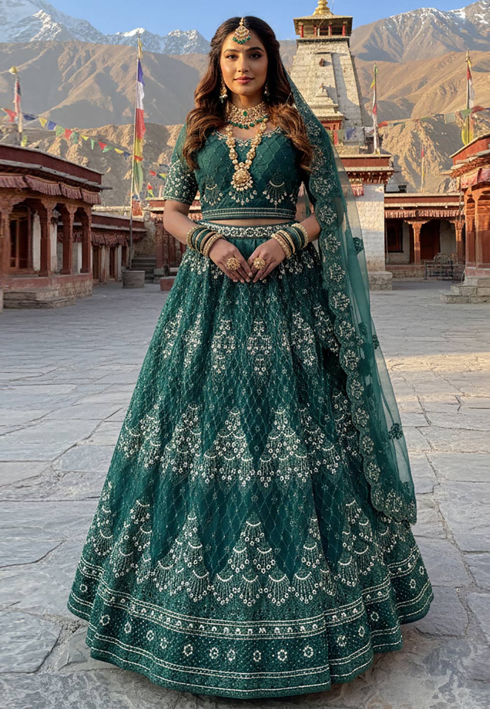 Teal Net Wedding Lehenga Choli 320518