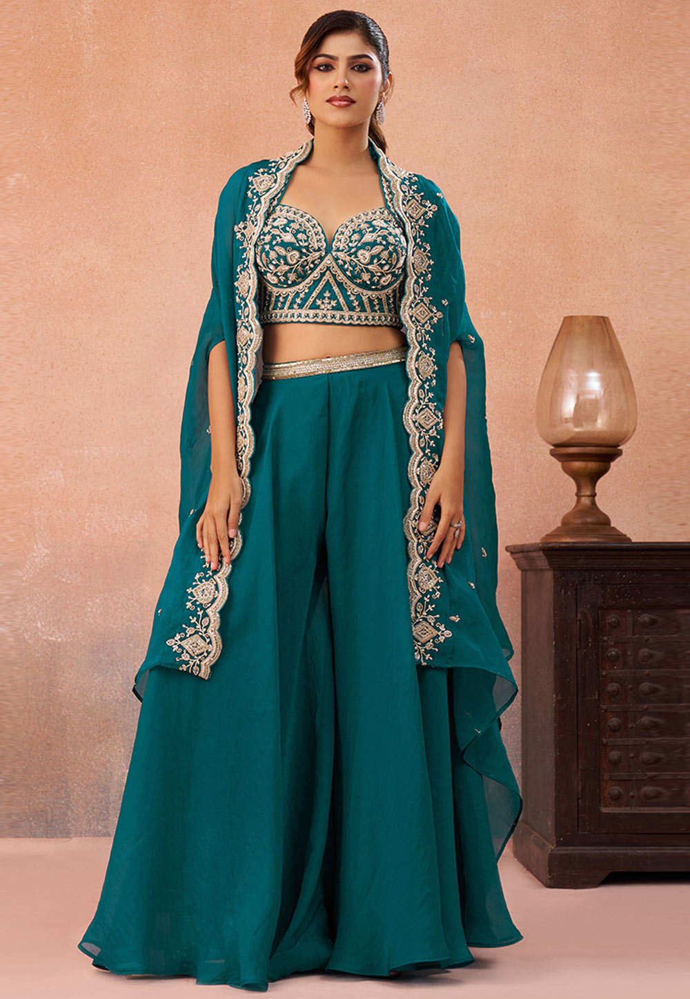 Teal Organza Designer Salwar Suit 326283
