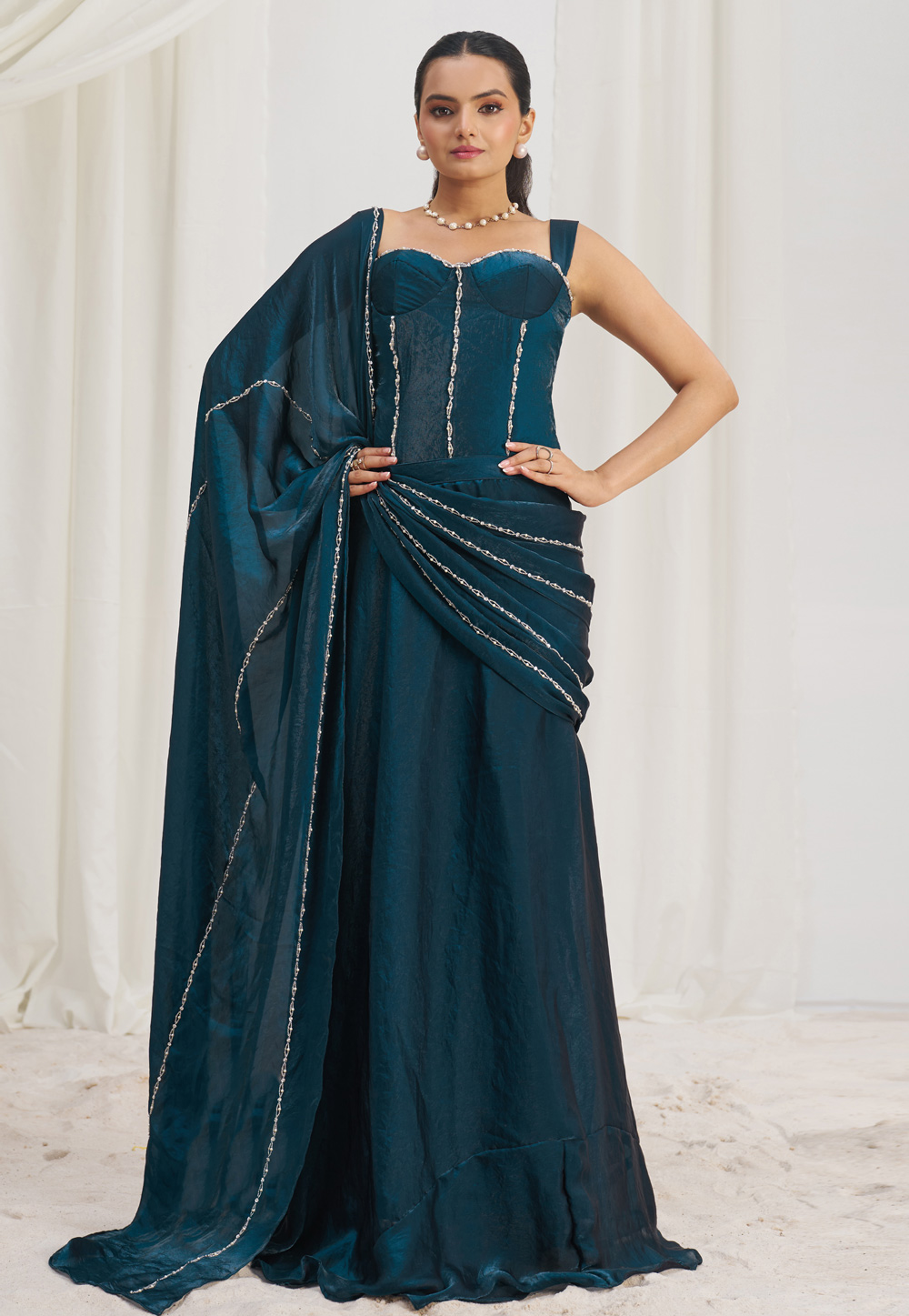 Teal Organza Designer Saree 307262