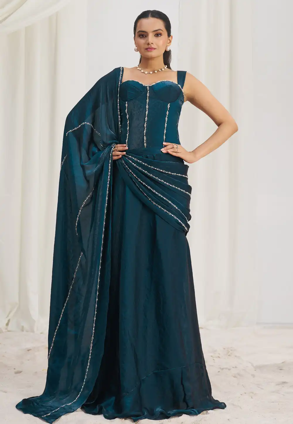 Teal Organza Designer Saree 307262