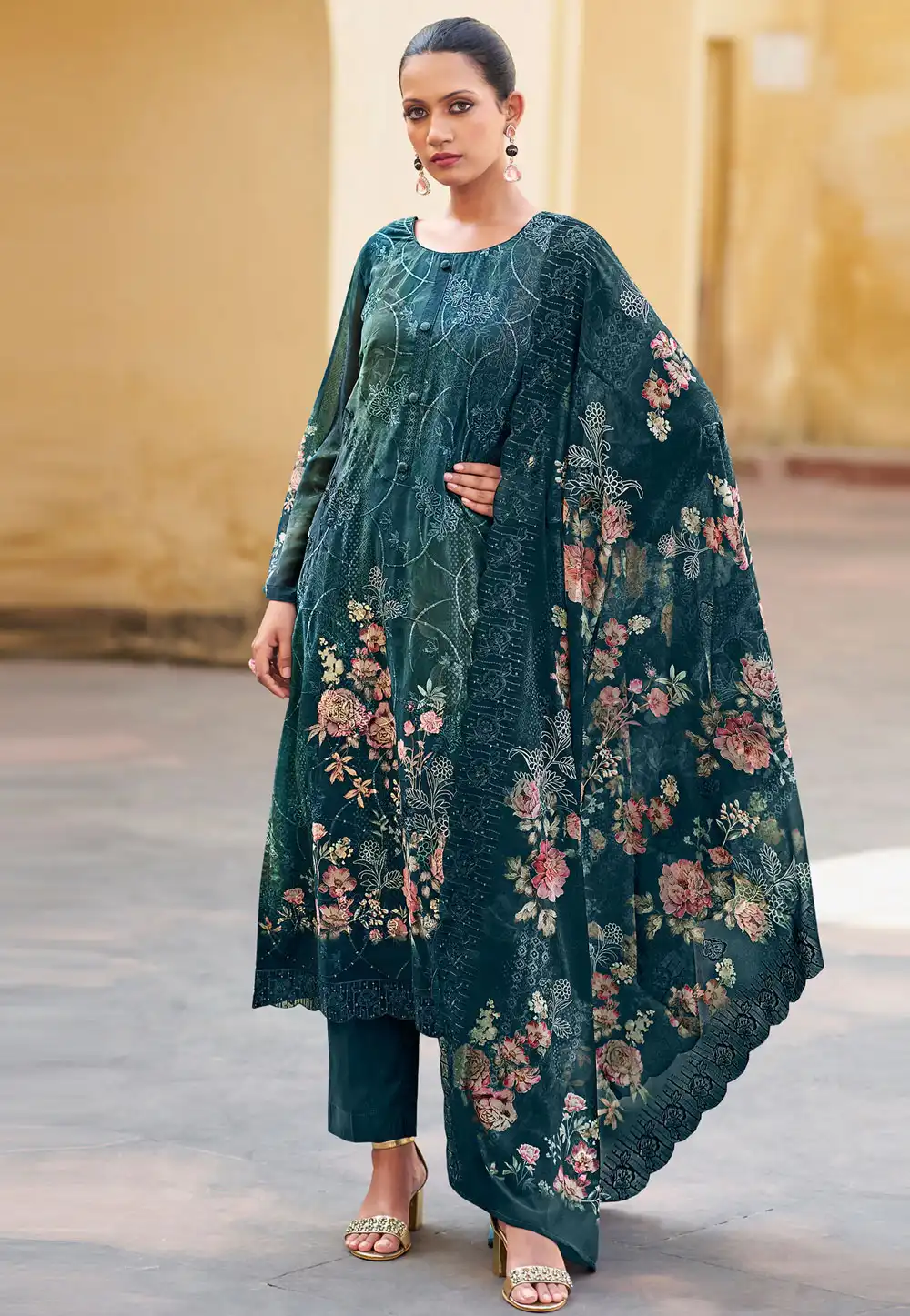 Teal Organza Pakistani Suit 313698