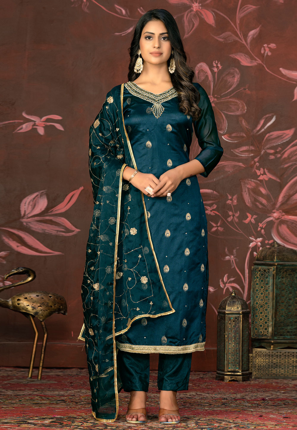 Teal Organza Pakistani Suit 281230