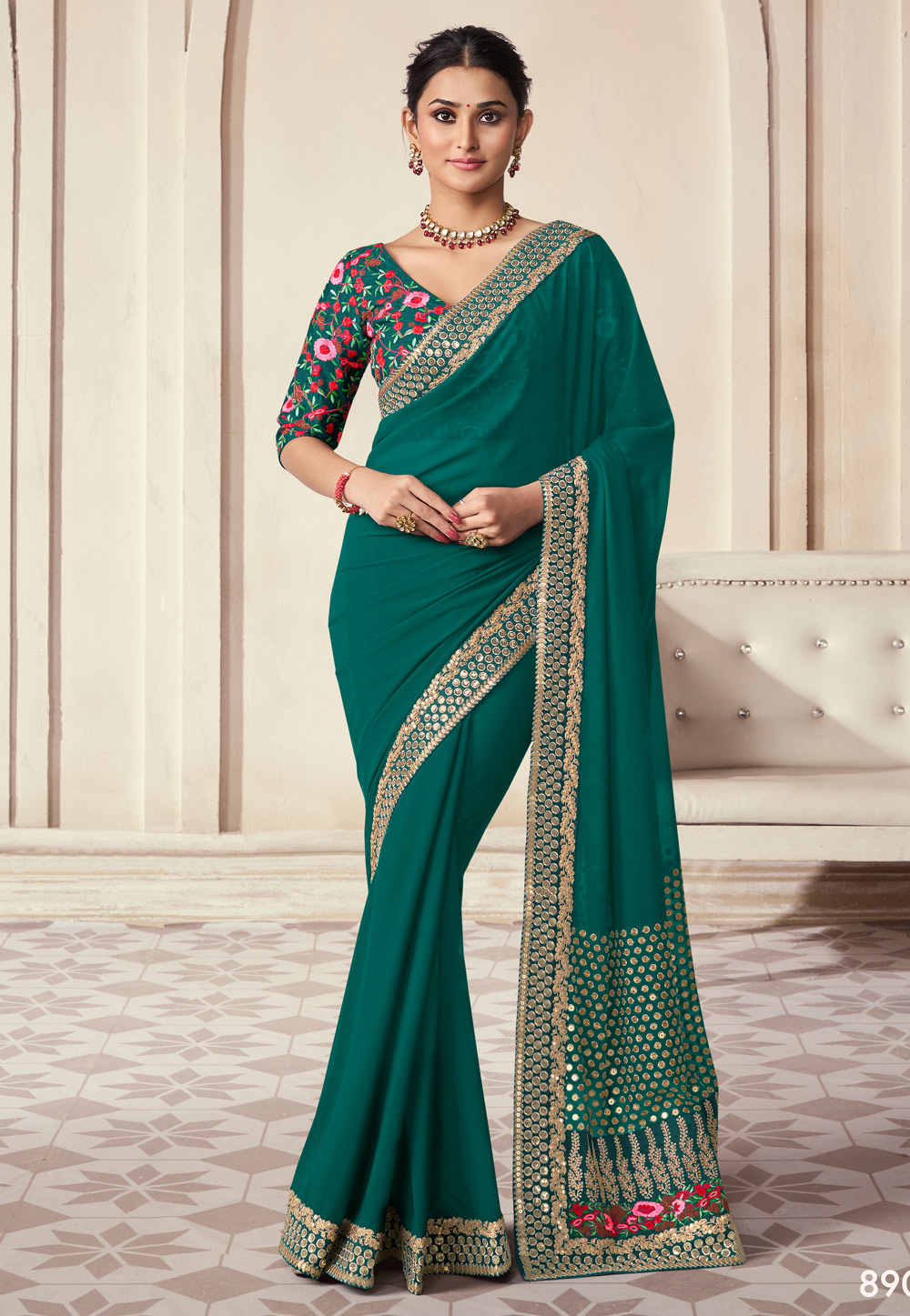 Green Organza Saree With Blouse 281982