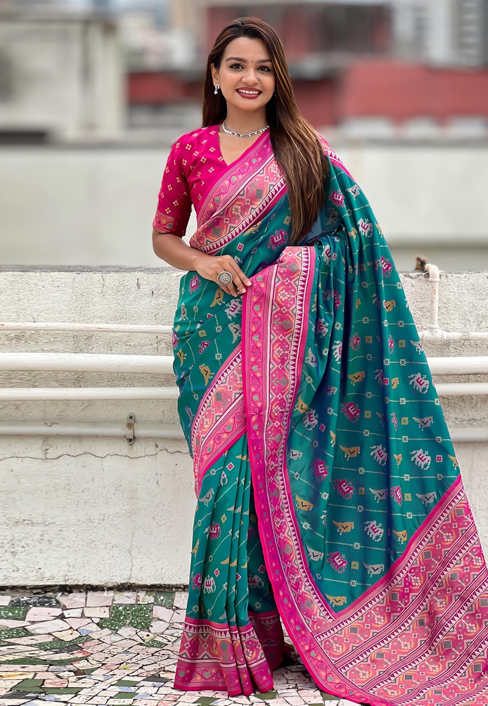 Teal Patola Silk Saree 311369