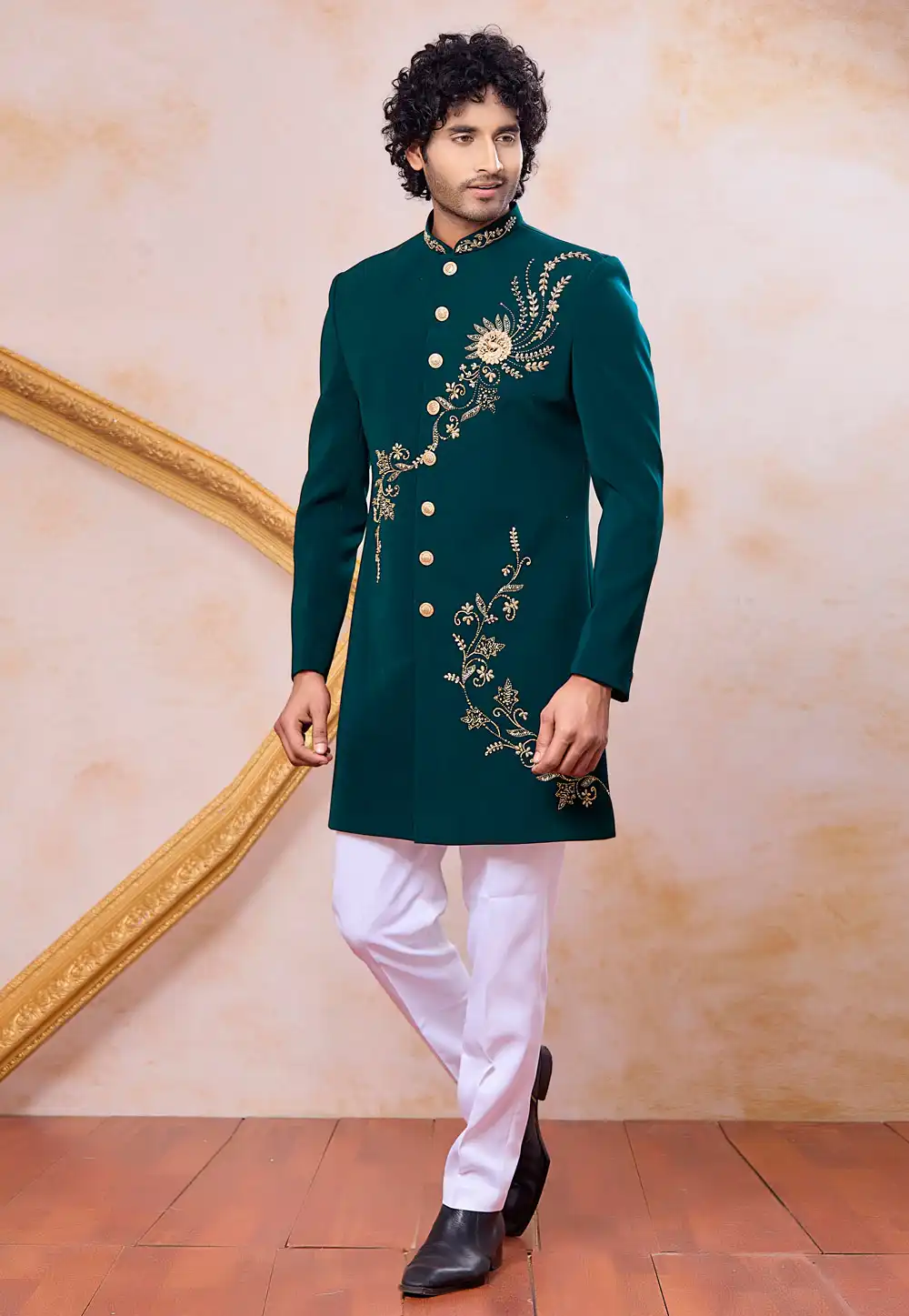 Teal Polyester Indo Western Suit 330263