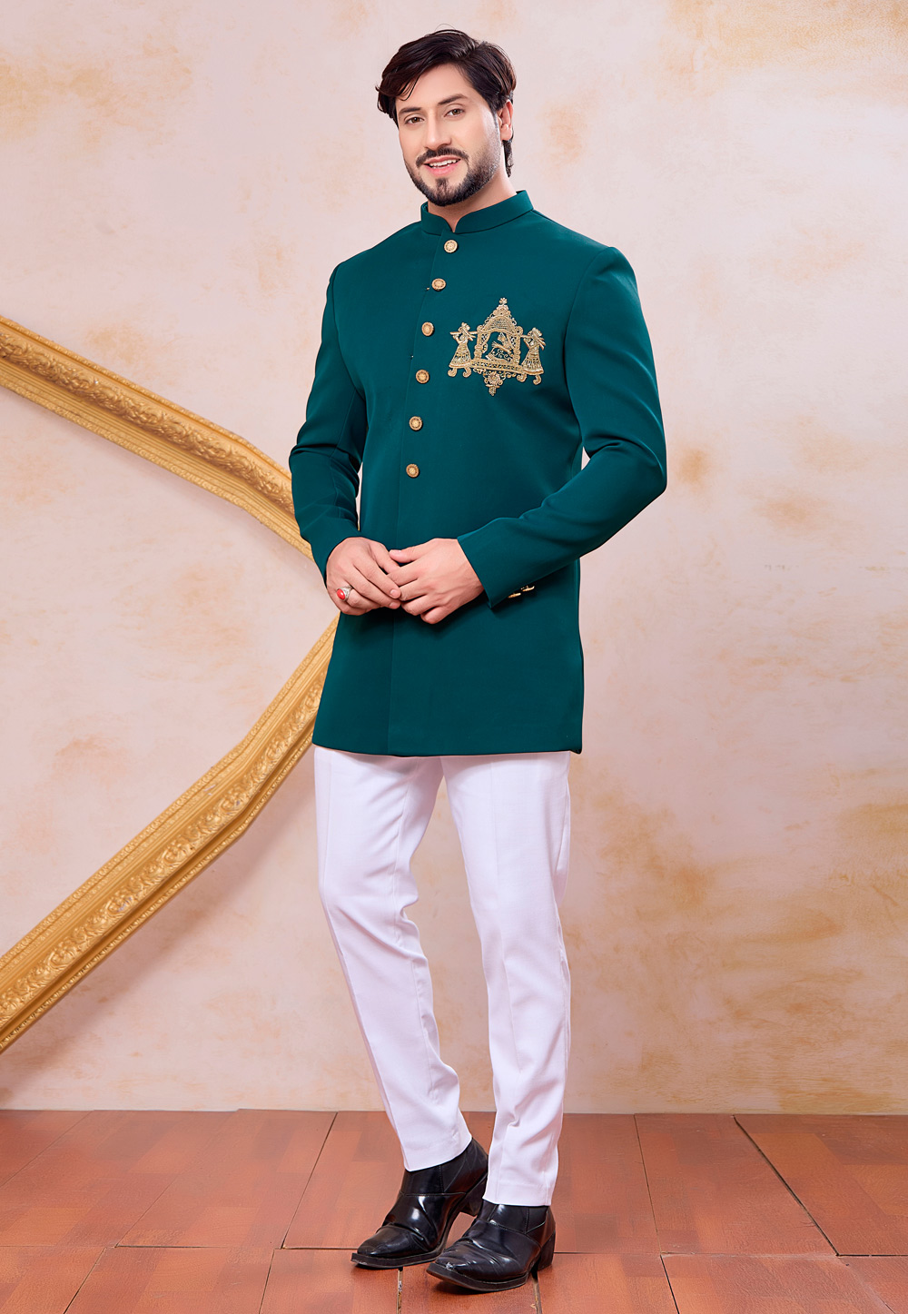 Teal Polyester Indo Western Suit 330269