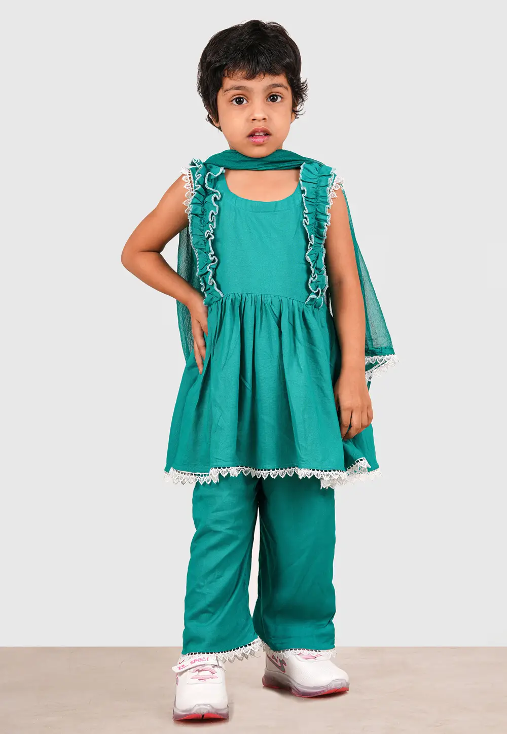 Teal Rayon Girls Salwar Suit 335714
