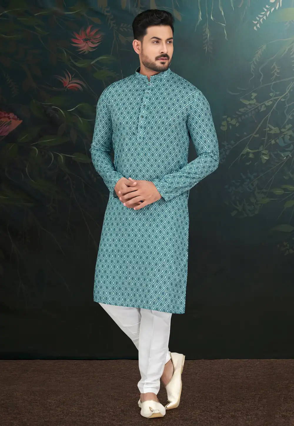 Teal Rayon Kurta Pajama 279718