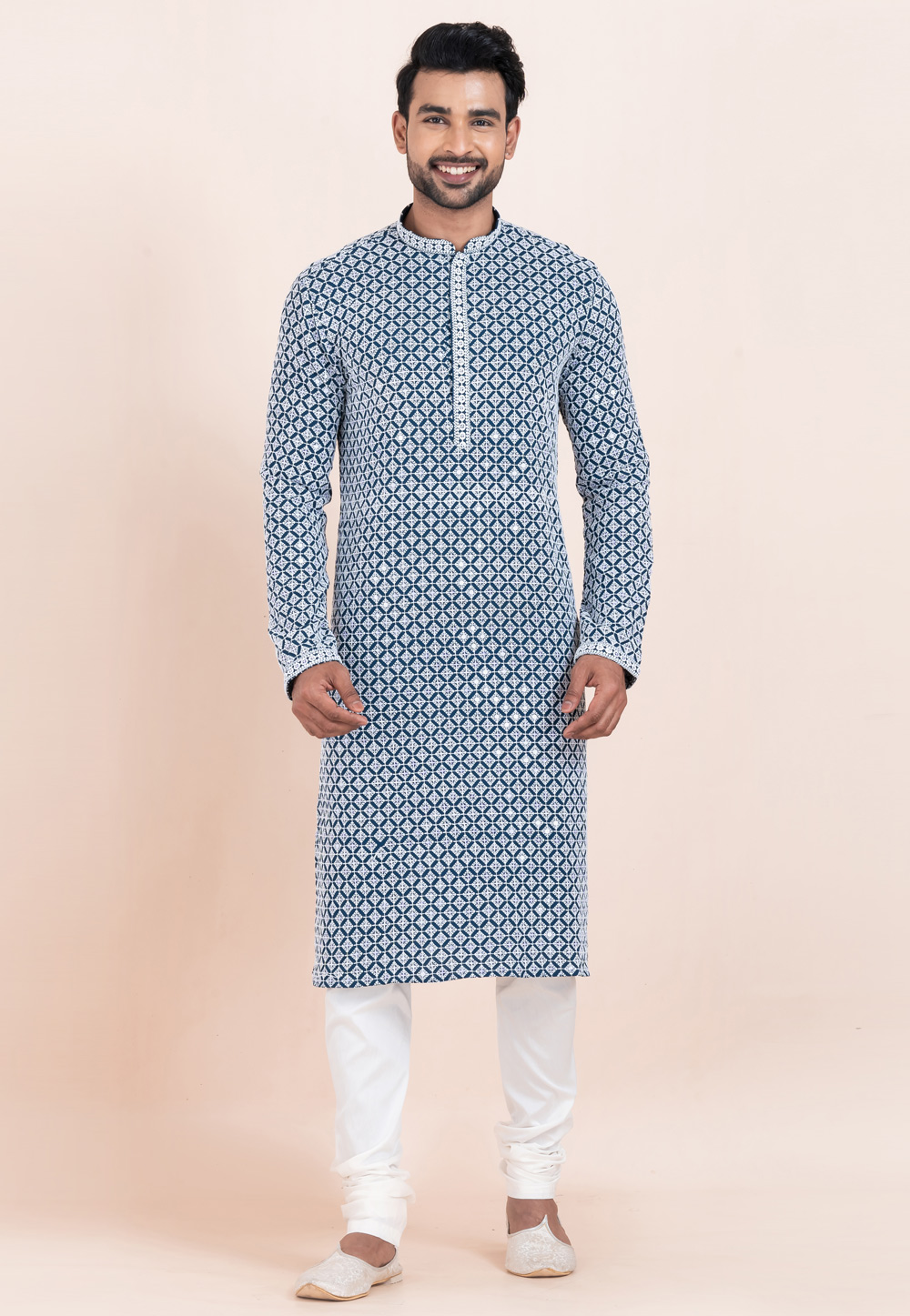 Teal Rayon Kurta Pajama 305163