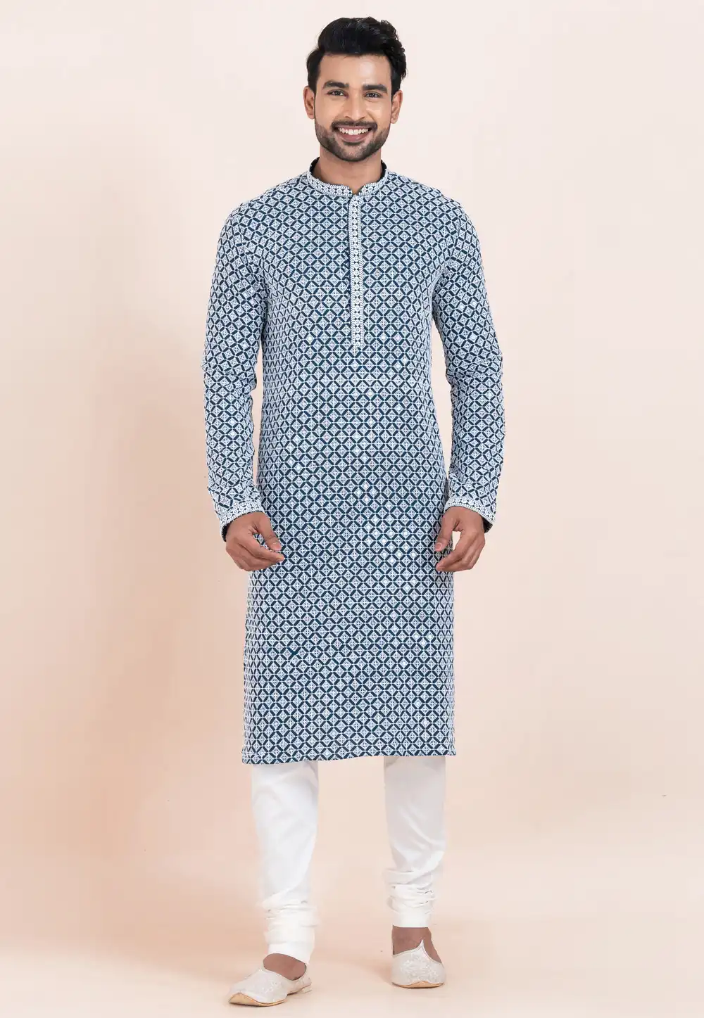 Teal Rayon Kurta Pajama 305163