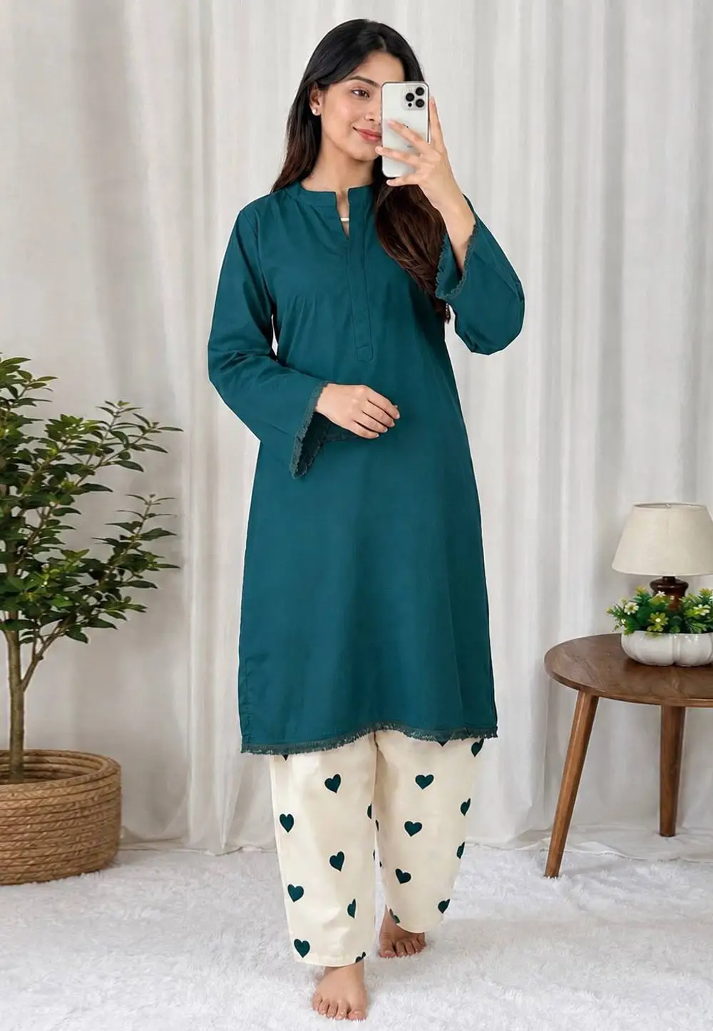 Teal Rayon Kurta Set With Palazzo 331198
