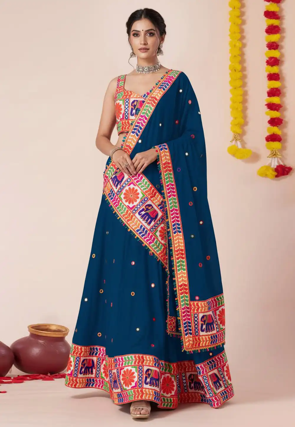 Teal Rayon Navratri Chaniya Choli 327970