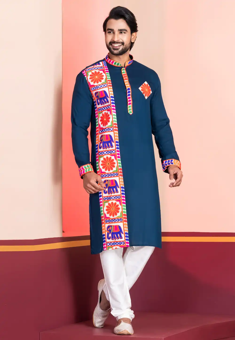Teal Rayon Navratri Kurta Pajama 315575
