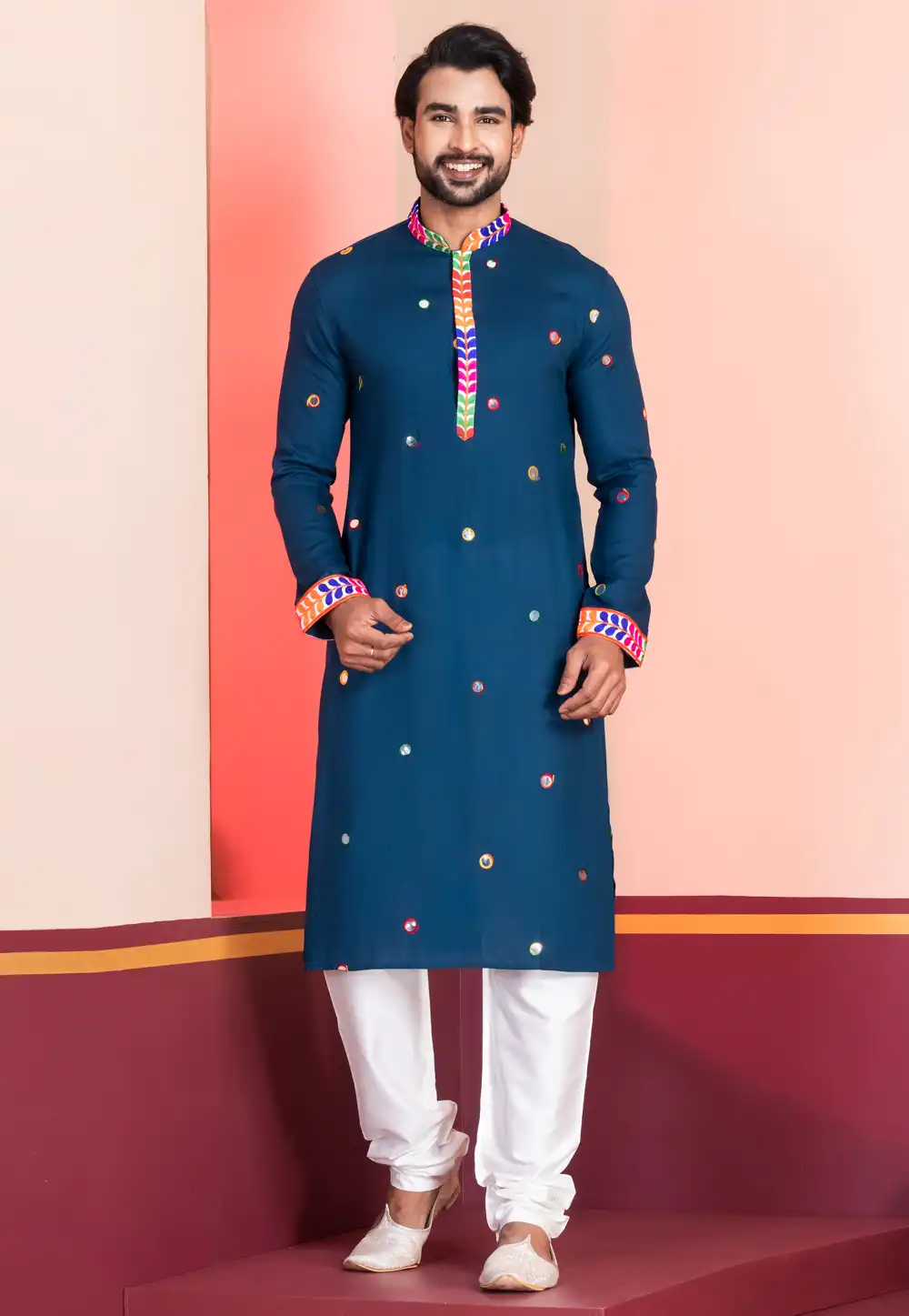 Teal Rayon Navratri Kurta Pajama 315581
