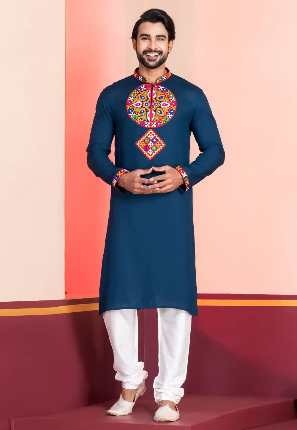Teal Rayon Navratri Kurta Pajama 315590
