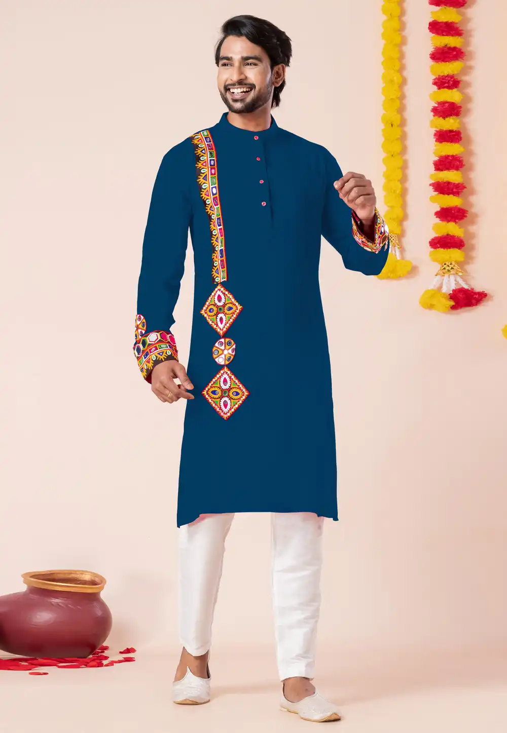 Teal Rayon Navratri Kurta Pajama 315898