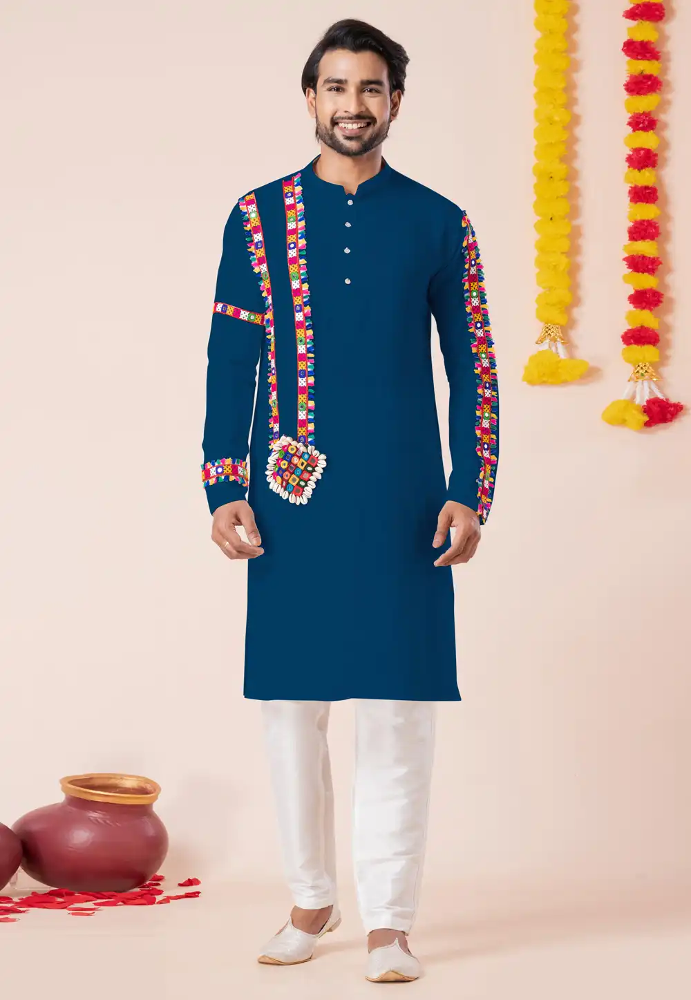 Teal Rayon Navratri Kurta Pajama 315910