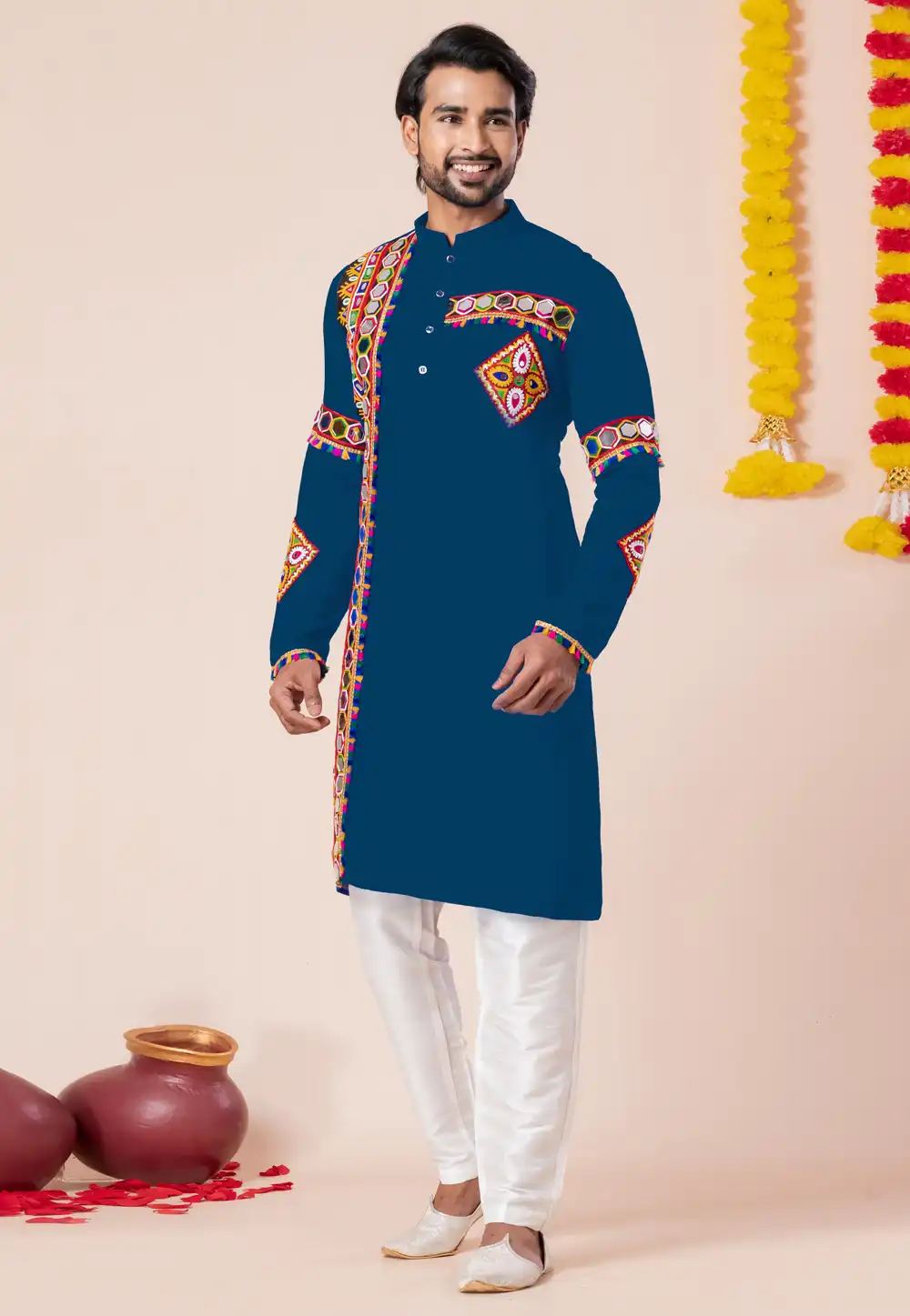 Teal Rayon Navratri Kurta Pajama 315916