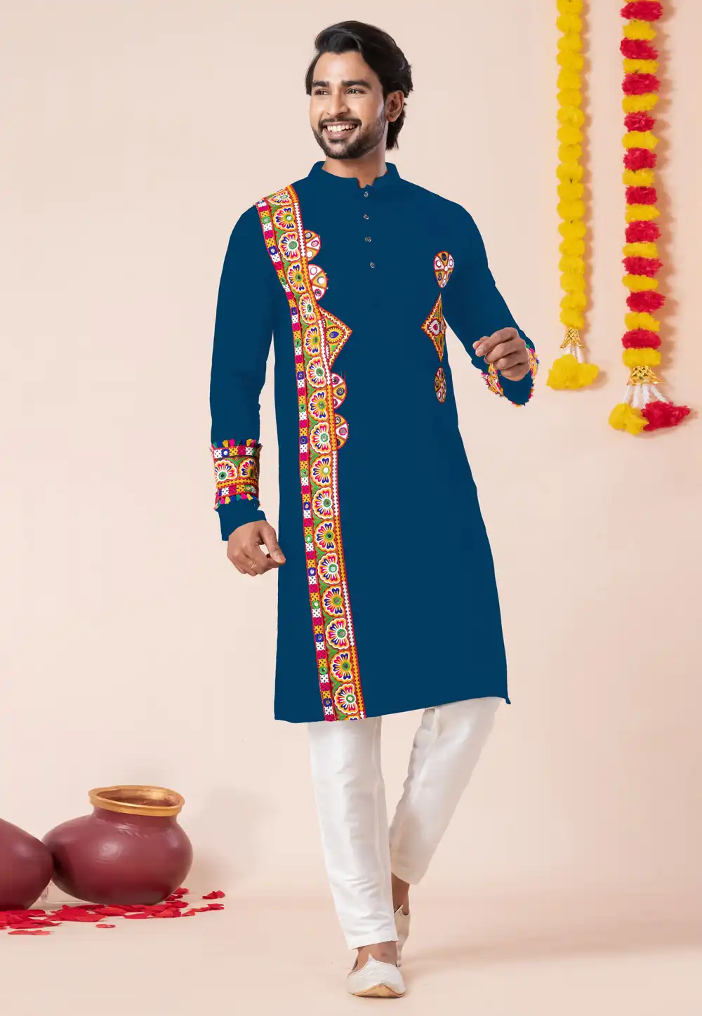 Teal Rayon Navratri Kurta Pajama 315935