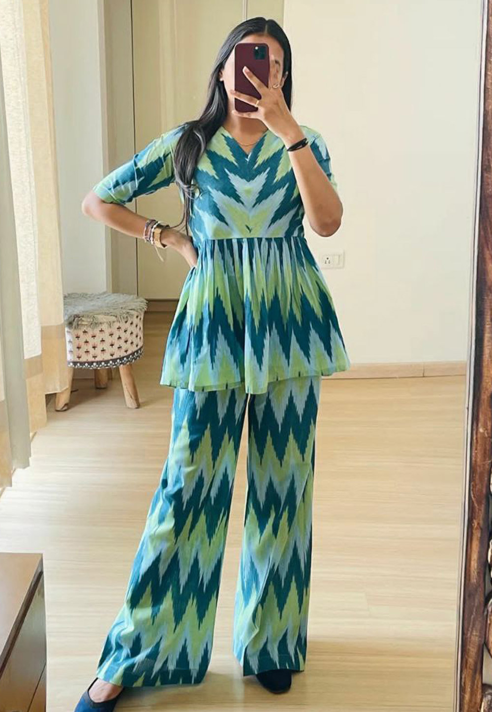 Teal Rayon Printed Co-Ords Set 321939