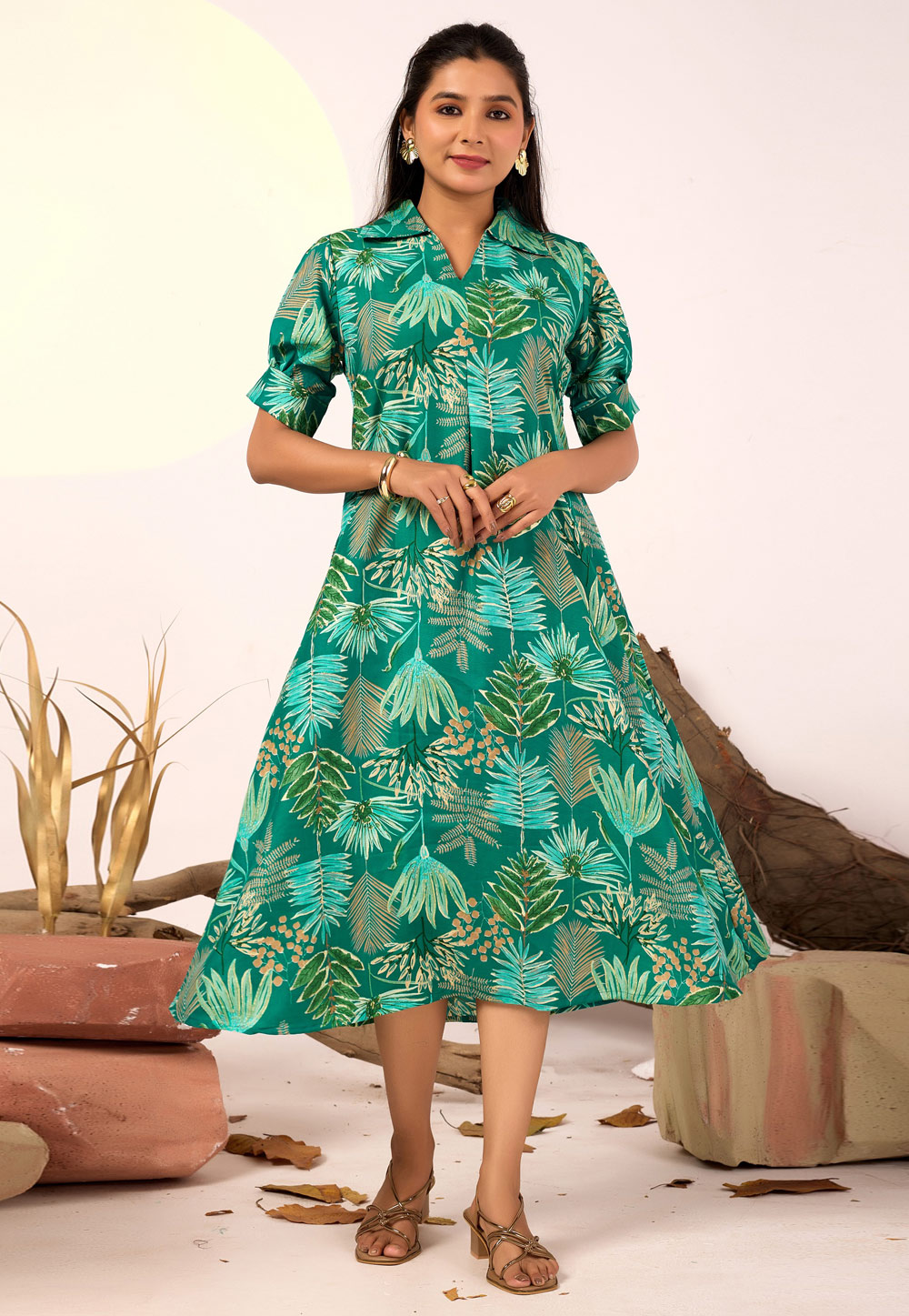Teal Rayon Printed Gown 325608